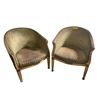 Image 1 : Pair of Vintage Tub Chairs with Green & Gold Upholstery