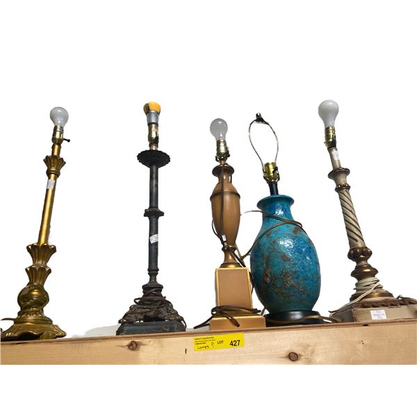 5 Table Lamps - Variety of Materials - No Shades