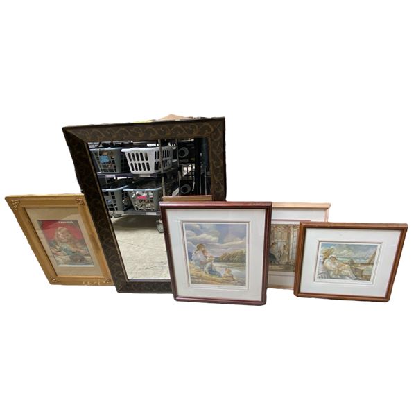 4 Art Works & 1 Wall Mirror (30" x 42")