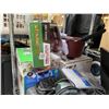 Image 3 : Shelf Lot - Dart Board, Monitor, Lock Box with Key & Kitchen Goods