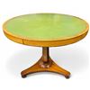 Image 1 : Vintage Round Pedestal Table with Green Tooled Leather Top, Approx. H28", Diameter 31"