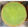 Image 2 : Vintage Round Pedestal Table with Green Tooled Leather Top, Approx. H28", Diameter 31"