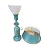 Image 5 : Beautiful Vintage Teal Tole Bouillotte Table Lamp (tested - working)
