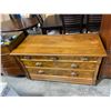 Image 2 : Vintage Walnut-colour Burl 6-Drawer Dresser w/ Leaf Pulls and Key, Approx. H30" x W54" x D25"