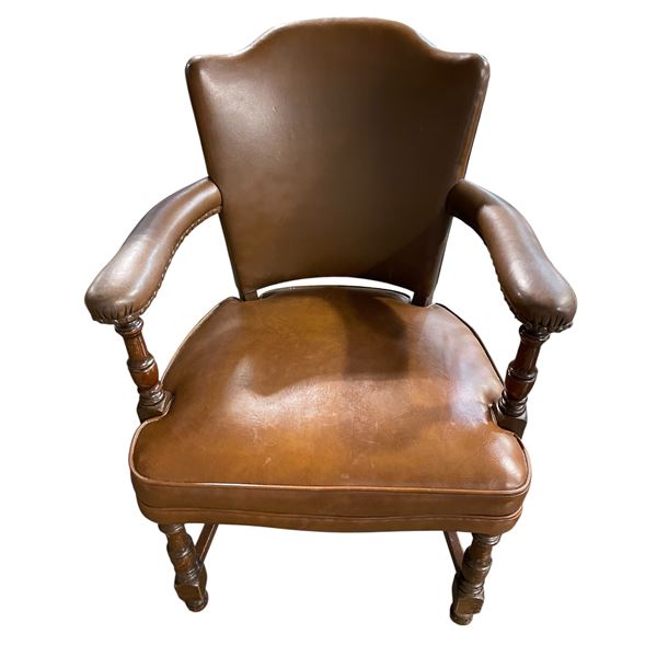 Vintage Camelback Leather Armchair with Nailhead Trim, Approx. H36.5 x W24" x D21"