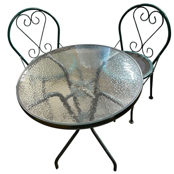 Vintage 3 Pcs Green Wrought Iron Patio Bistro Set