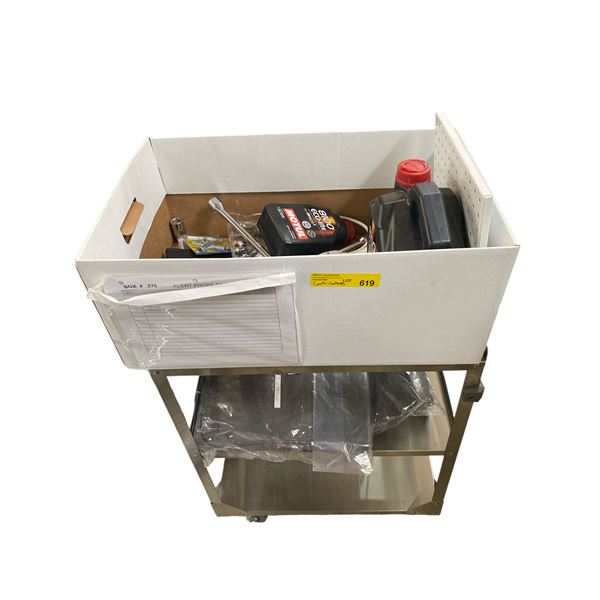 Metal Utility Cart and Contents -16 x 22 x 32" tall