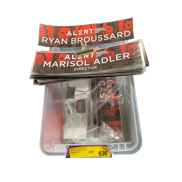 Bin of Laminated Cast Member Signs from the Series Alert
