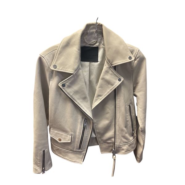 100% Authentic Genuine Beige Leather All Saints "Kara" Biker Jacket - Size 10