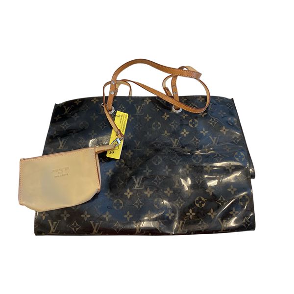 100% Authentic Louis Vuitton Vinyl Logo Tote with Leather Coin Purse