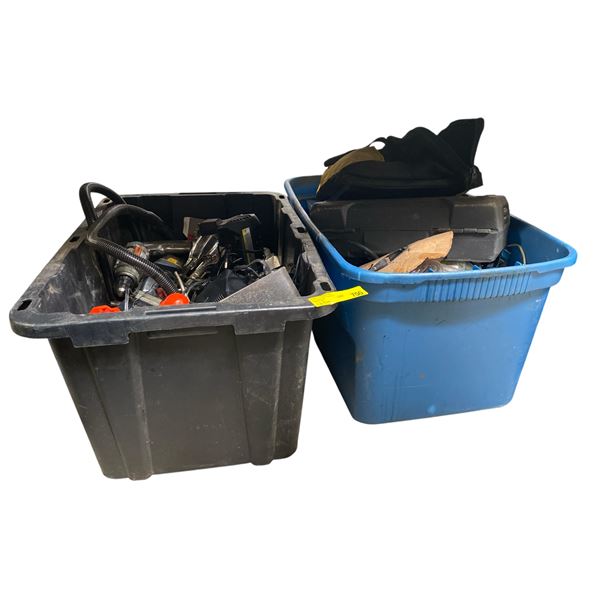 2 Bins of Mixed Tools, Drill, Ridgid Case & Accessories