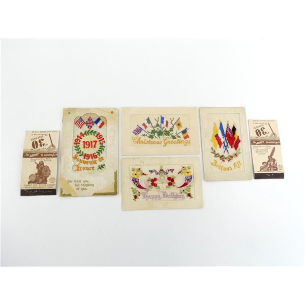 ASSORTED WWI "SWEETHEART" CARDS AND WWII CANADIAN ARMY MATCH BOOKS LOT