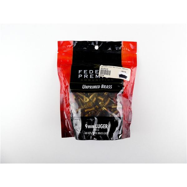 NEW NON-PRIMED FEDERAL PREMIUM 9MM LUGER BRASS CASES LOT