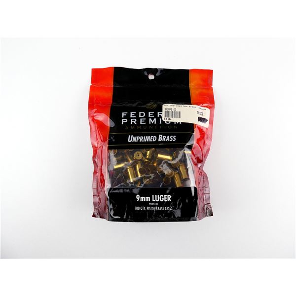 NEW NON-PRIMED FEDERAL PREMIUM 9MM LUGER BRASS CASES LOT