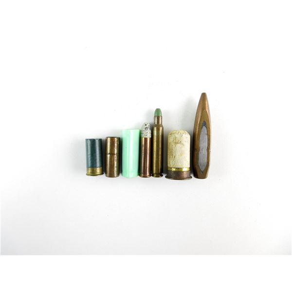 COLLECTIBLE ASSORTED AMMO AND SECTIONED BULLET LOT