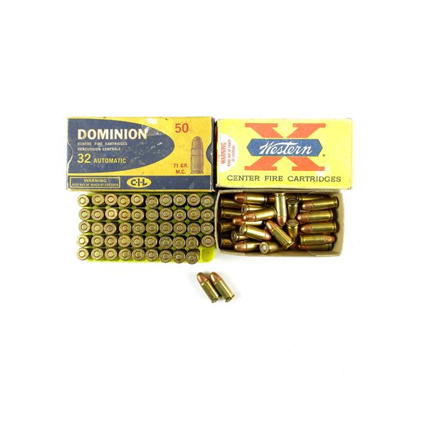 COLLECTIBLE ASSORTED DOMINION AND WESTERN .32 AUTOMATIC AMMO LOT
