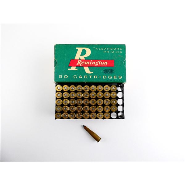 COLLECTIBLE REMINGTON .22 REM JET CF MAGNUM AMMO AND NON-PRIMED BRASS CASES LOT