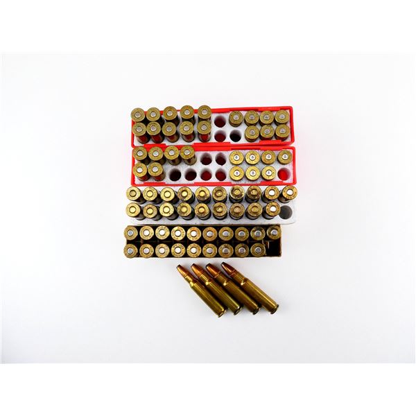 RELOADED ASSORTED AMMO AND NON-PRIMED BRASS CASES LOT