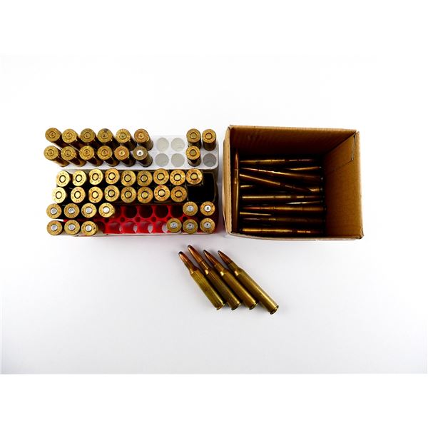 RELOADED ASSORTED AMMO AND NON-PRIMED BRASS CASES LOT