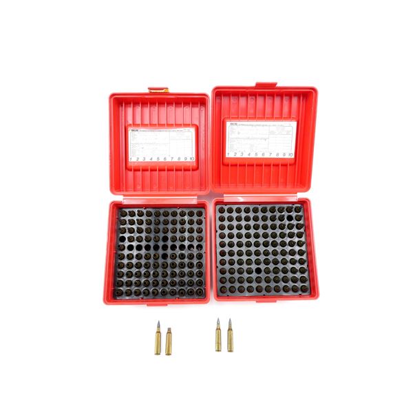 RELOADED ASSORTED .22-250 REM AMMO AND NON-PRIMED BRASS CASES LOT