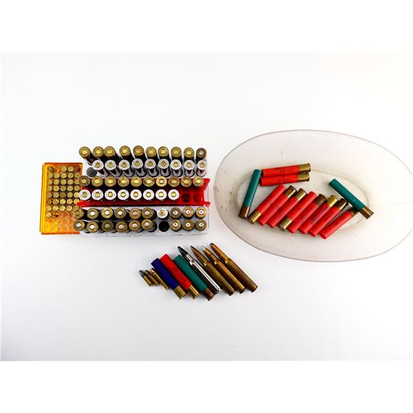 ASSORTED .30-06 SPRG / .22 CAL / .22 WMR / .410 GAUGE 3" SHOT SHELL AMMO AND NON-PRIMED CASES LOT