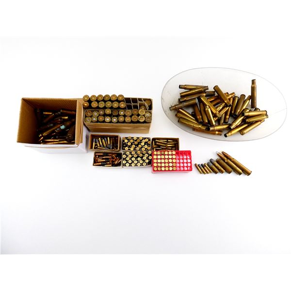 ASSORTED AMMO AND NON-PRIMED BRASS CASES LOT