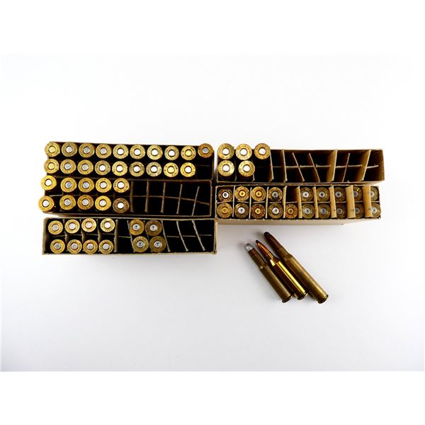 ASSORTED RIFLE AMMO AND NON-PRIMED BRASS CASES LOT