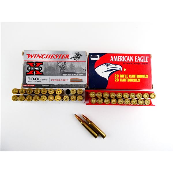 ASSORTED WINCHESTER / AMERICAN EAGLE .30-06 SPRG AMMO AND NON-PRIMED BRASS CASES LOT