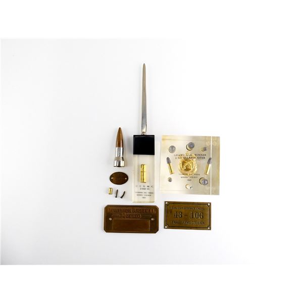 ASSORTED AMMO DISPLAY AND BRASS NAME PLATES ETC., LOT