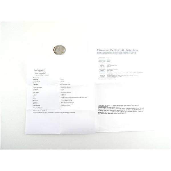 WWII BRITISH PRISONER OF WAR DOG TAG