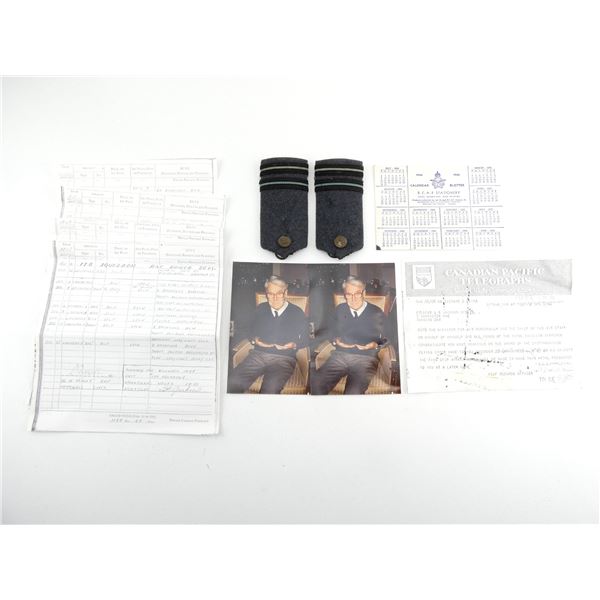 WWII RCAF / RAF NAMED SHOULDER BOARDS, PHOTOS, DOCUMENTS, ETC. LOT