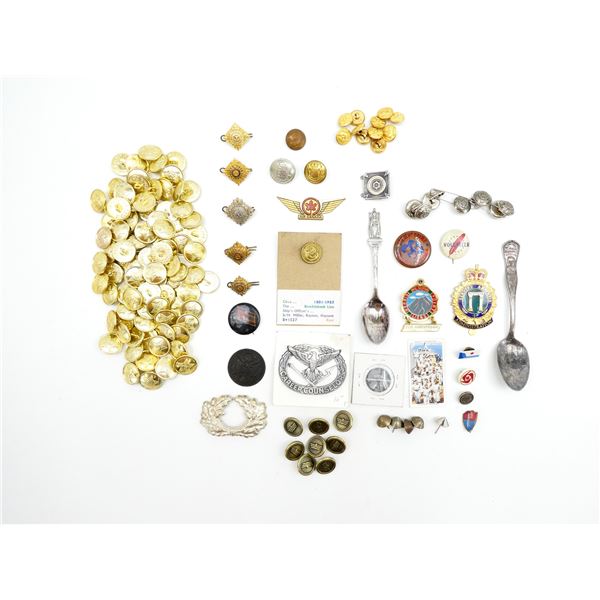 ASSORTED MILITARY BADGES, PINS, BUTTONS, ETC. LOT