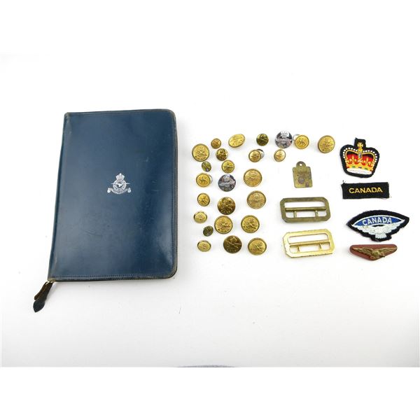 ASSORTED WWII / MODERN RCAF BUTTONS, BADGES, NOTE CASE, ETC. LOT