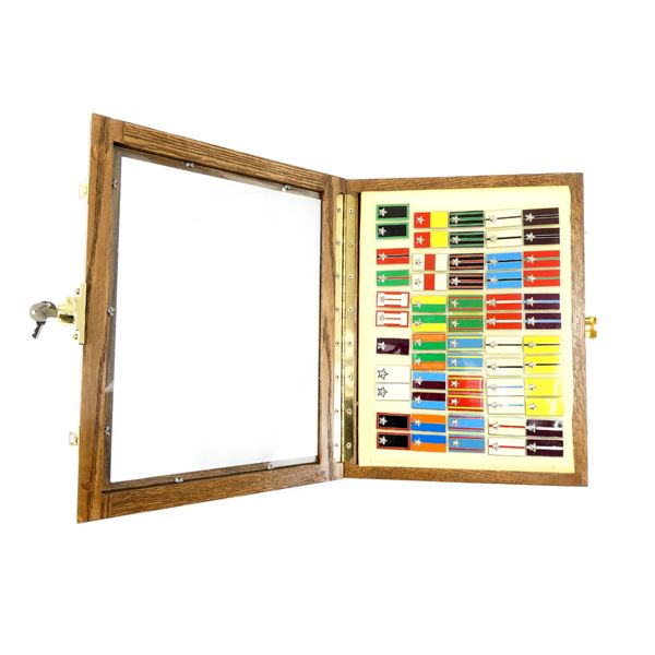 ASSORTED ITALIAN MILITARY MOSTRINE BADGES IN GLASS DISPLAY CASE LOT