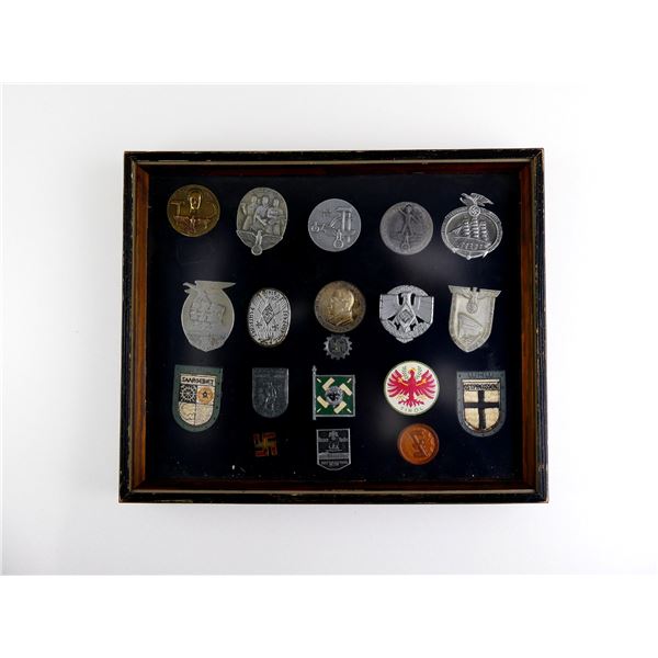 PRE-WWII / WWII GERMAN TINNIES / RALLY BADGES IN FRAME LOT