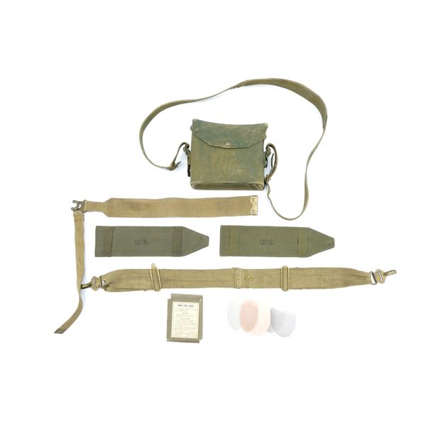 ASSORTED WWII MILITARY STRAPS, FOG LENSES, BINOCULAR CASE, ETC.