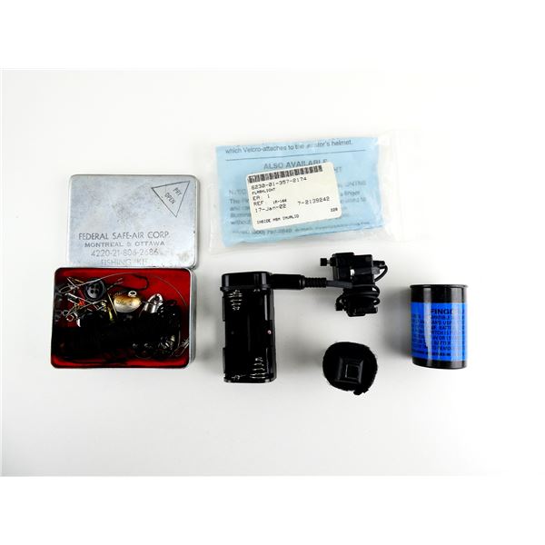 ASSORTED MILITARY AVIATOR'S LIP LIGHT, FINGER LIGHT AND FISHING KIT LOT