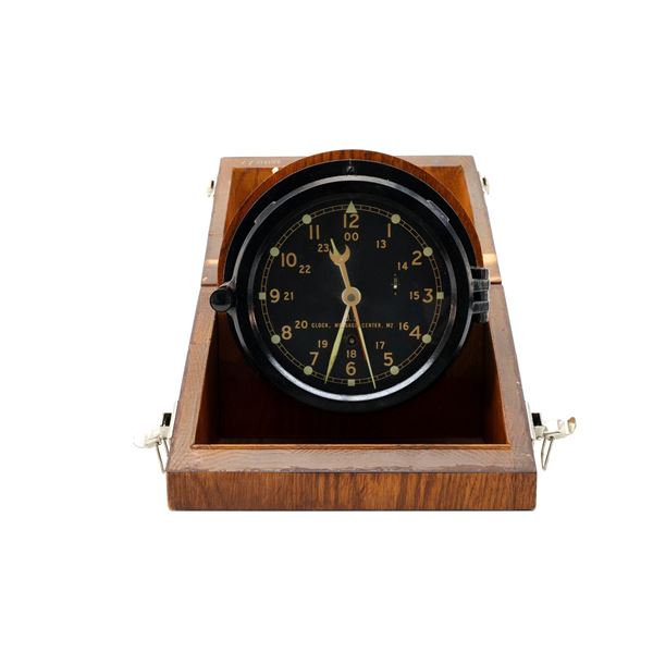 U.S. MILITARY MESSAGE CENTER / MARINE CLOCK WITH WOODEN CASE