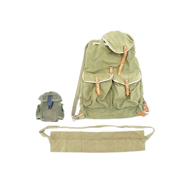 ASSORTED MILITARY BACKPACK, AMMO POUCH AND BANDOLIER LOT