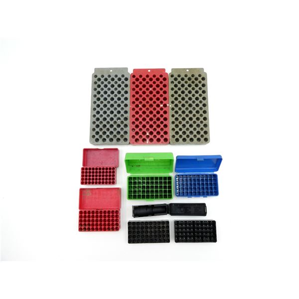 ASSORTED PLASTIC PISTOL / RIFLE AMMO CONTAINERS AND LOADING TRAYS LOT