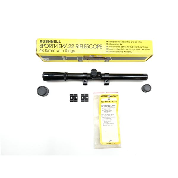 BUSHNELL SPORTVIEW .22 4X15MM RIFLE SCOPE, ETC. LOT