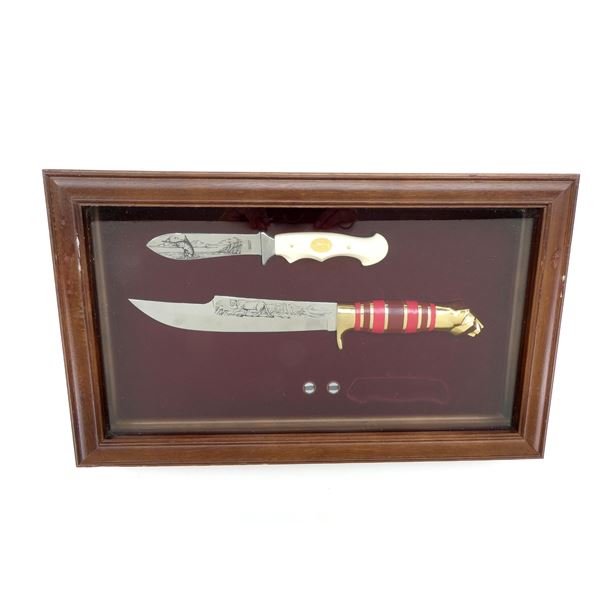 ASSORTED FRANKLIN MINT FIXED BLADE KNIVES WITH DISPLAY CASE LOT