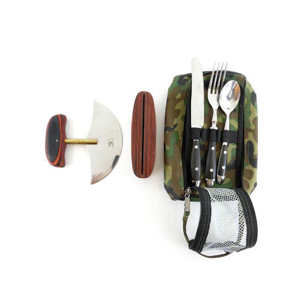 GROHMANN ULU KNIFE WITH HOLDER AND CUTLERY LOT