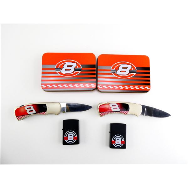 NASCAR DALE EARNHARDT JR. COLLECTABLE FOLDING KNIFE / LIGHTER / TIN LOT