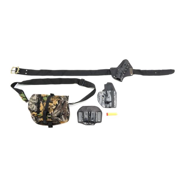 ASSORTED HOLSTERS, MAG POUCHES, BELT, ETC. LOT