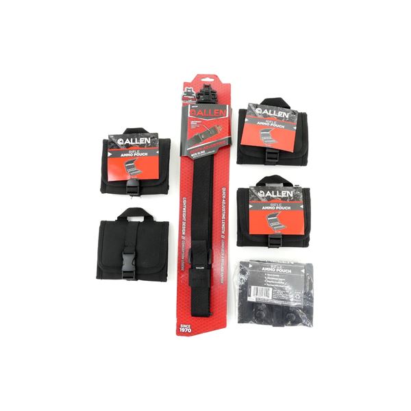 ASSORTED ALLEN RIFLE AMMO POUCHES AND SLING LOT