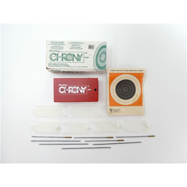 SHOOTING CHRONY ALPHA CHRONOGRAPH AND PAPER TARGETS LOT