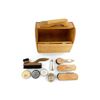 Image 2 : OAK WOOD SHOE SHINE BOX AND ACCESSORIES LOT