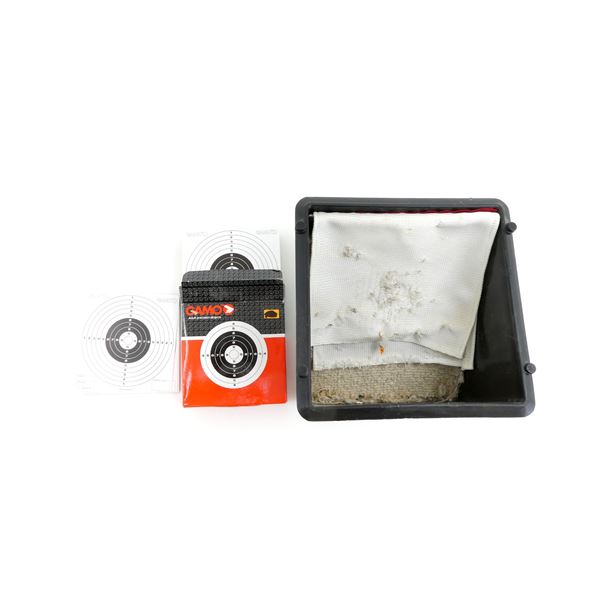 CROSMAN MODEL 850 TARGET TRAP AND TARGETS LOT