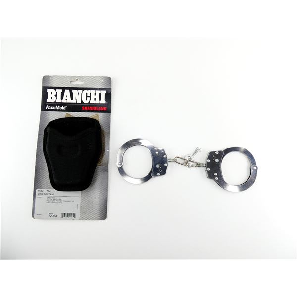 SAFARILAND BIANCHI ACCUMOLD OPEN CUFF CASE AND HAND CUFF LOT